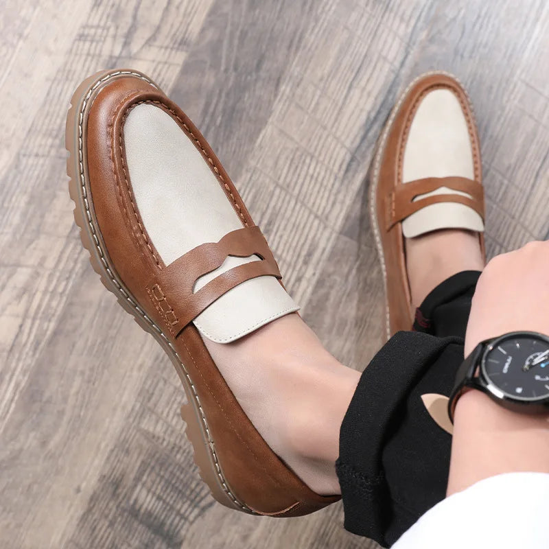 Designer Two-Tone Loafers – Pointed Slip-On Dress Shoes for Weddings & Casual Elegance