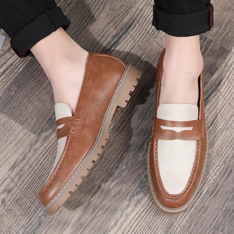 Designer Two-Tone Loafers – Pointed Slip-On Dress Shoes for Weddings & Casual Elegance