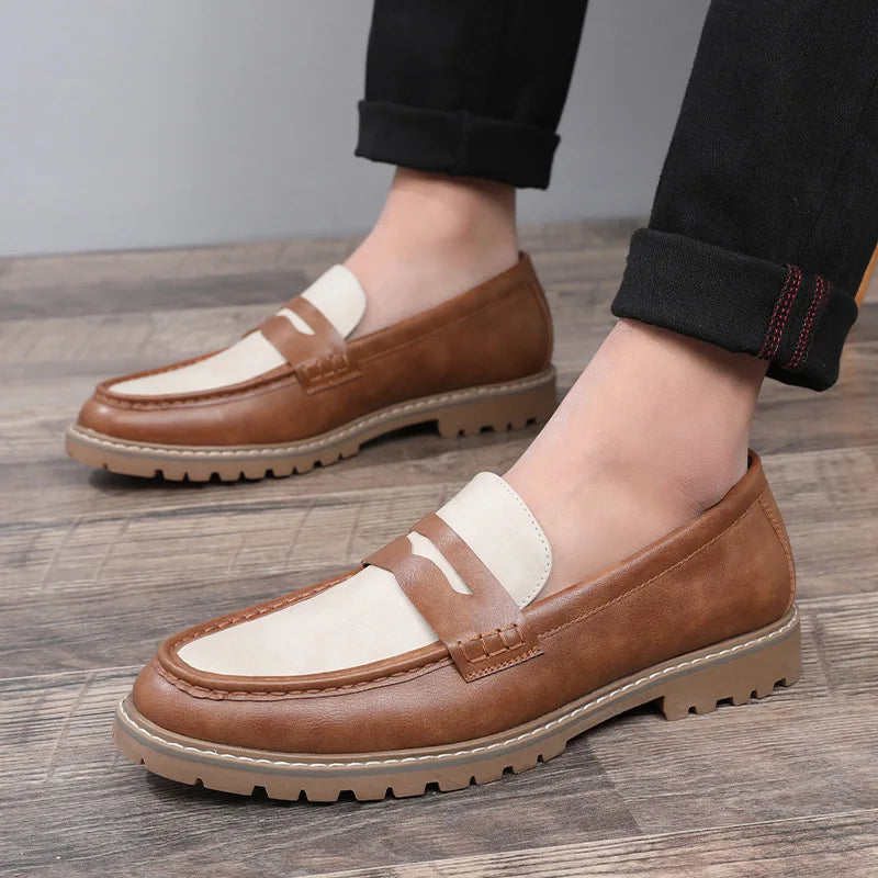 Designer Two-Tone Loafers – Pointed Slip-On Dress Shoes for Weddings & Casual Elegance