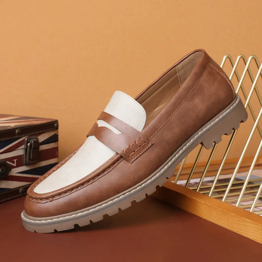 Designer Two-Tone Loafers – Pointed Slip-On Dress Shoes for Weddings & Casual Elegance